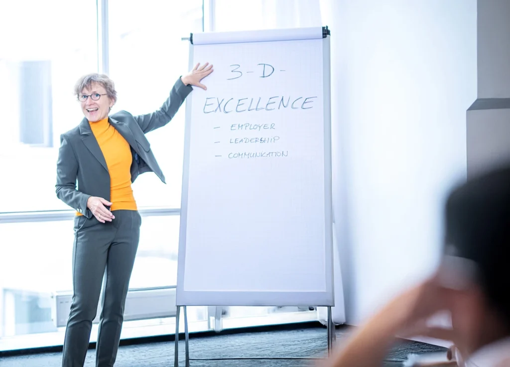 Professional speaker giving leadership training presentation