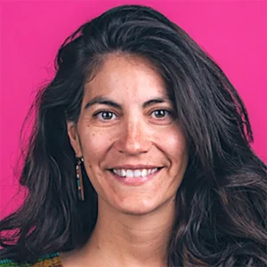 Smiling woman portrait with pink background